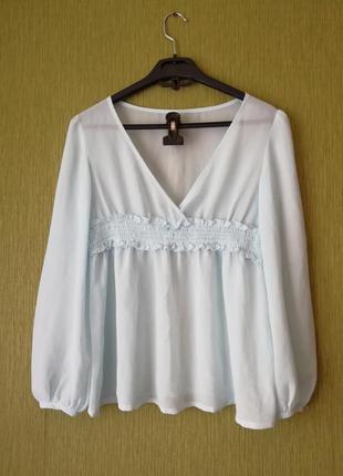 🌿 ніжно-блакитний шифоновий топ🍀 блуза з об'ємними рукавами в стилі ретро