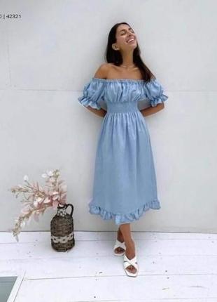 Шикарное голубое платье из смеси льна 💙💙💙1 фото