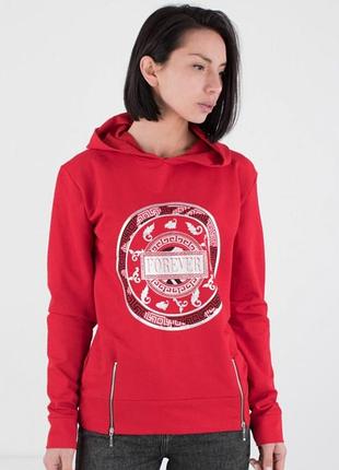 Стильная красная спортивная кофта свитшот худи с капюшоном рисунком