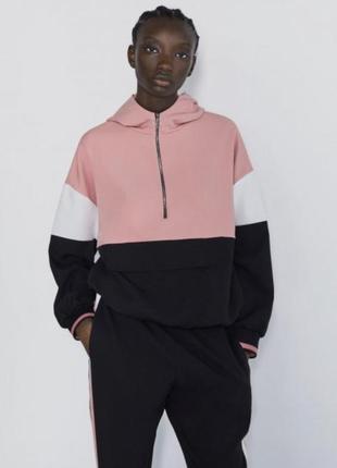 Анорак кофта zara 5039/428/620-aakg худи свитшот бомбер белый с черным и розовым