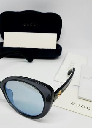 Gucci gg 0325sa 005 окуляри жіночі сонцезахисні блакитні дзеркальні поляризированные в сірій оправі3 фото