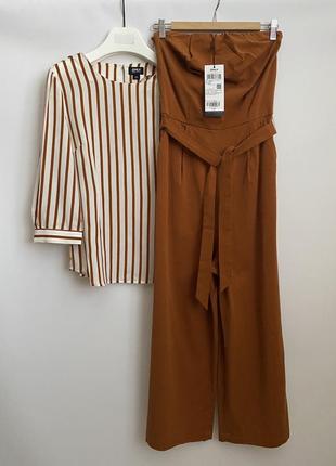 Комплект комбинезон ромпер блузка в полоску брюки укорочённые only1 фото