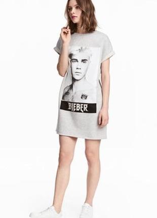 Хлопковое платье футболка, спортивный стиль, принт justin bieber purpose tour