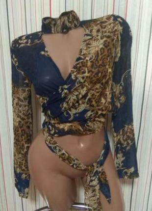 Яскрава стильна блуза топ на запах,кроп топік блузка