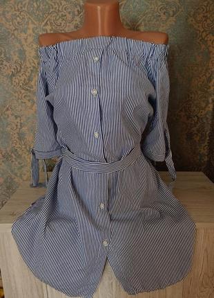 Платье рубашка в полоску италия размер 44/465 фото