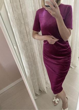 Велюрову сукню оксамитове плаття кольору фуксії6 фото