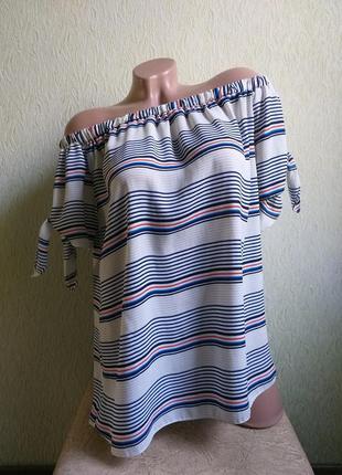 Блуза с открытыми плечами. туника в полоску. топ.