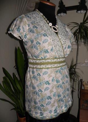 Блузка-селянка з яскравим квітковим принтом з натуральної тканини 52р. m$co.2 фото