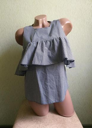 Блуза з відкритими плечима. сорочка в клітку. топ.