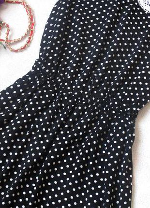 Вискозное платье в мелкий горошек с ажурным воротником, размер 38(10), см.замеры5 фото