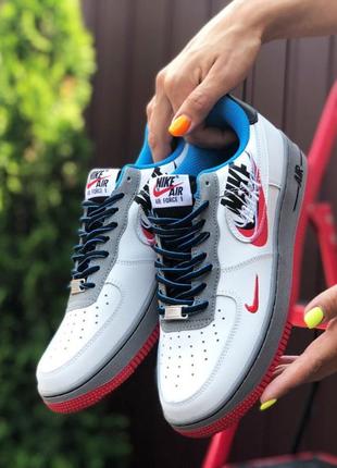 Кросівки nike air force 1 білі з червоним\блакитні