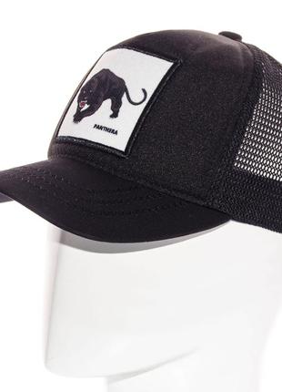 Черная кепка тракер с животным пантера сетка