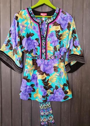 Яркая шелковая блуза-кимано monsoon (размер 12-14)
