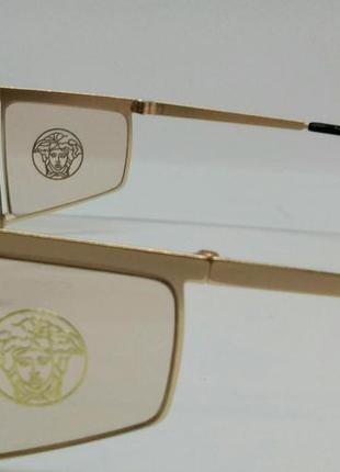 Женские солнцезащитные очки в стиле versace коричневый градиент с боковыми линзами4 фото
