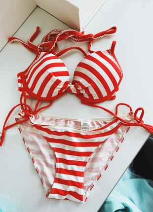 Червоний смугастий купальник incity