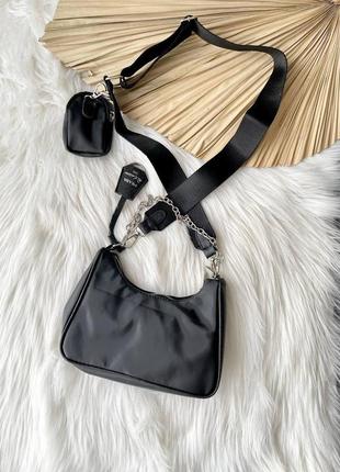 Крутая сумка прада с карманом женская черная7 фото