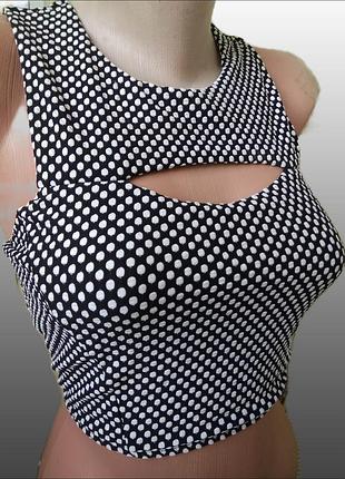 Топик/топ/кроп-топ трикотажный черно-белый topshop/женская маечка с вырезом