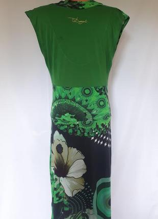 Зеленое трикотажное платье миди desigual(размер 38)2 фото