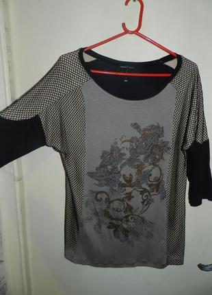 Ефектна,натуральна,трикотажна блуза з принтом і сіточкою,німеччина2 фото
