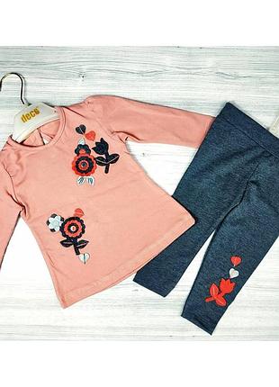 Комплект для девочки flowers темно-розовый туника лосины