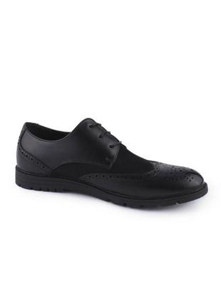 Мужские черные туфли на шнуровке эко кожа замша с дизайном2 фото