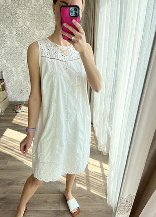 Белое выбитое летнее платье m&s размер м/l2 фото