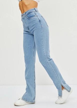 Джинси палаццо з розрізами з боків, джинси труби, прямі джинси, джинси від стегна, широкі джинси, вільні джинси, блакитні джинси6 фото