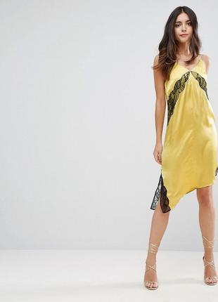 💎💖розпродаж колекції! атласна жовта сукня-комбінація доставка сутки