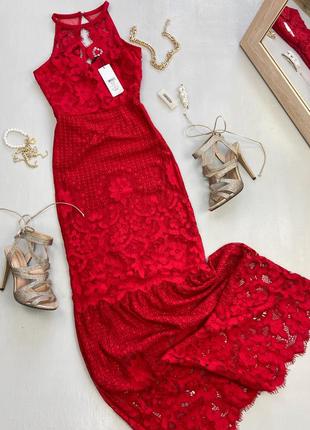 Вечірня червона сукня максі із мережива "рибка"