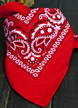 Бандана маленька хустка пов'язка бавовна платок на голову шию обличчя руку червоний пейслі новий
