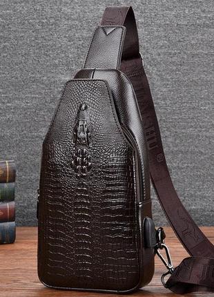 Стильная мужская сумка-бананка на грудь с крокодилом, мужская сумка слинг кросс боди на плечо2 фото
