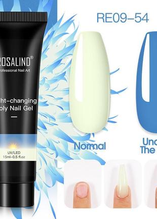 Полигель rosalind лимонно-синий фотохром (меняет цвет на солнце) - для наращивания ногтей розалинд