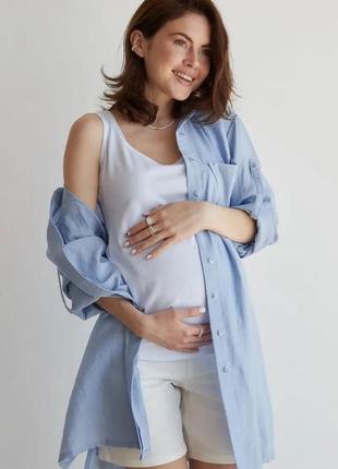Лляна блакитна блуза сорочка для вагітних, майбутніх мам (блуза льняна для вагітних блакитна)3 фото