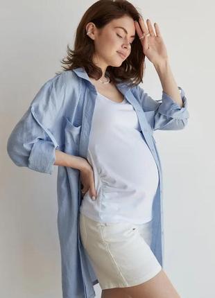 Лляна блакитна блуза сорочка для вагітних, майбутніх мам (блуза льняна для вагітних блакитна)4 фото
