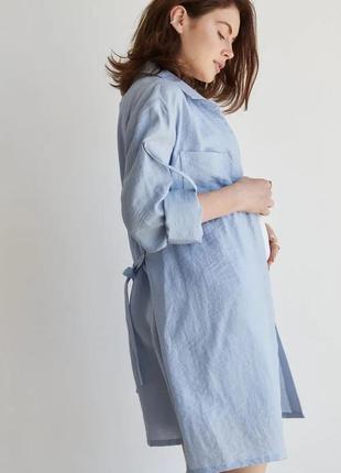 Лляна блакитна блуза сорочка для вагітних, майбутніх мам (блуза льняна для вагітних блакитна)5 фото