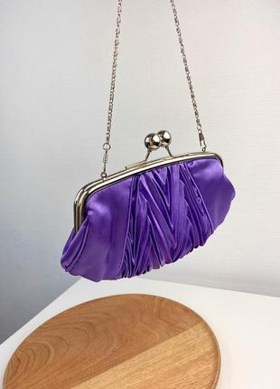 Сатинова фіолетова сумочка клатч із фермуаром5 фото