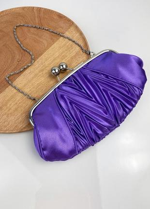 Сатинова фіолетова сумочка клатч із фермуаром8 фото