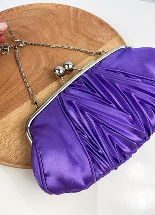 Сатинова фіолетова сумочка клатч із фермуаром9 фото