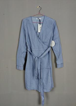 Платье рубашка джинс легкая ткань с поясом на запах