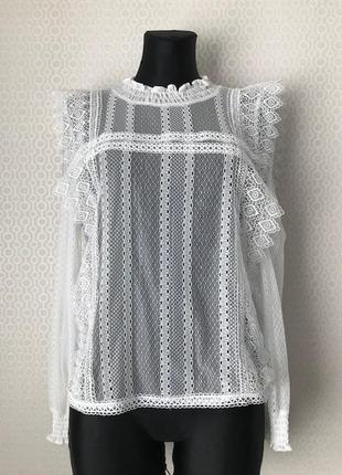 Оригинальная и достаточно смелая белая кружевная блуза, размер 36-38