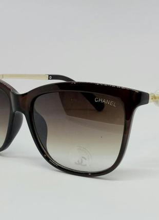 Chanel стильные женские солнцезащитные очки коричневые с жемчугом градиент