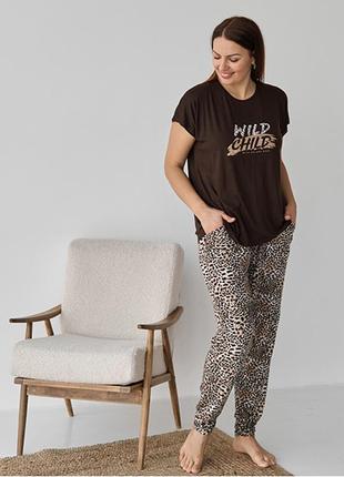 Пижама женская с штанами леопардовая 103611 фото