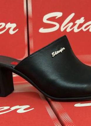 Сабо натуральная кожа черные закрытый носок каблук