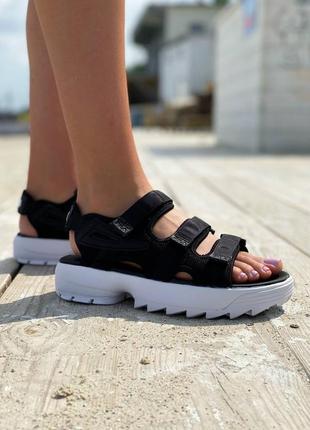 Жіночі сандалі fila disruptor sandal black / сандалі чорні з білим літо / smb ✔️9 фото