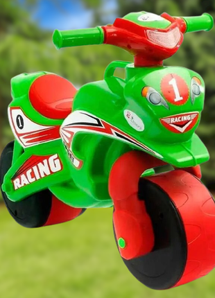 Детский беговел мотоцикл с звуковыми эффектами для мальчика от 2 лет зеленый 0139/5