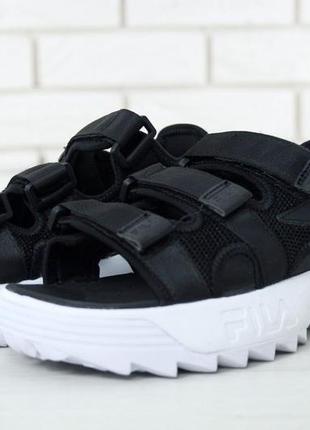 Мужские сандалии fila disruptor sandal black / сандалии черные с белым лето / smb ✔️6 фото