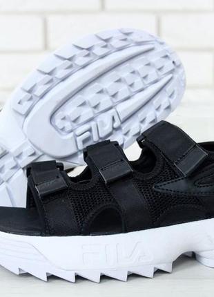 Мужские сандалии fila disruptor sandal black / сандалии черные с белым лето / smb ✔️5 фото