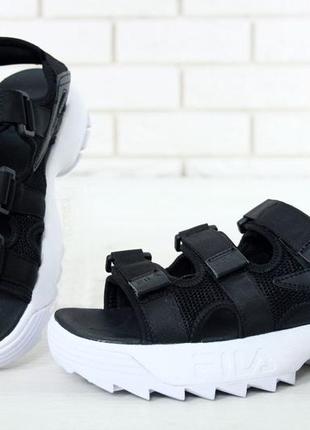 Мужские сандалии fila disruptor sandal black / сандалии черные с белым лето / smb ✔️9 фото