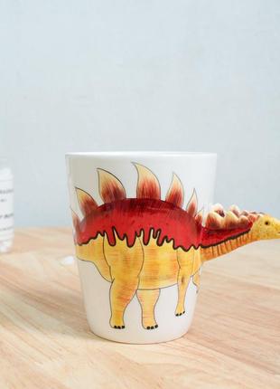 Детская керамическая чашка с динозавром стегозавр, оригинальный дизайн, объем 330 мл