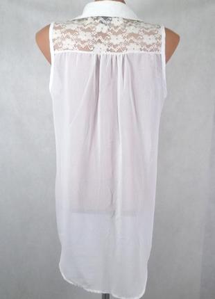 Блузка без рукавов белая с кружевом воротником amisu